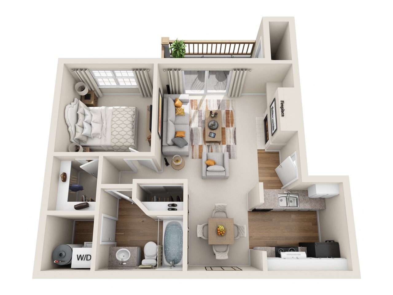 Floor plan for 1 bed, 1 bath, 700 sqft